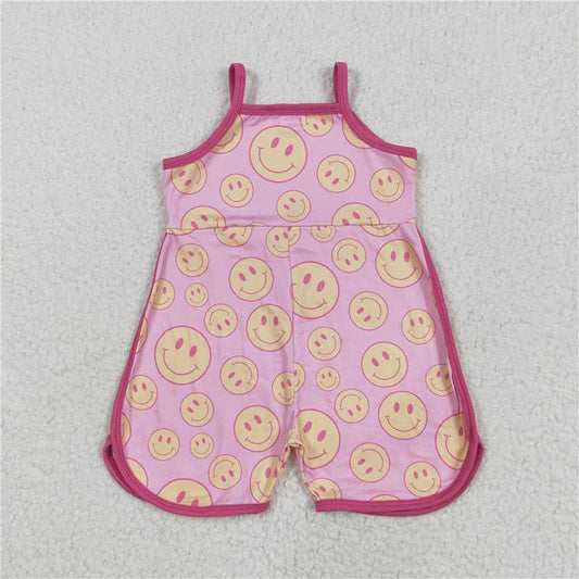 12.15 RTS NO MOQ （In stock）Matching SR3083 Baby Girls Pink Strap Smiles Pockets Jumpsuits