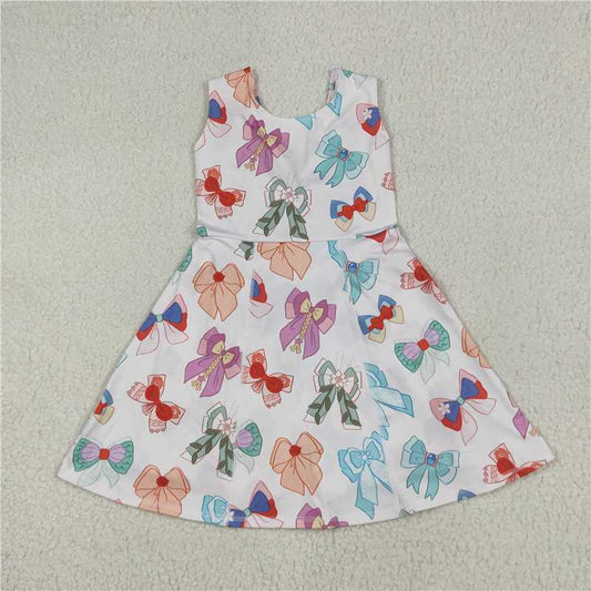 12.17 RTS NO MOQ （In stock）Matching GSD2049 Baby Girls Colorful Hero Bows Athletic Active Wear Knee Length Dresses