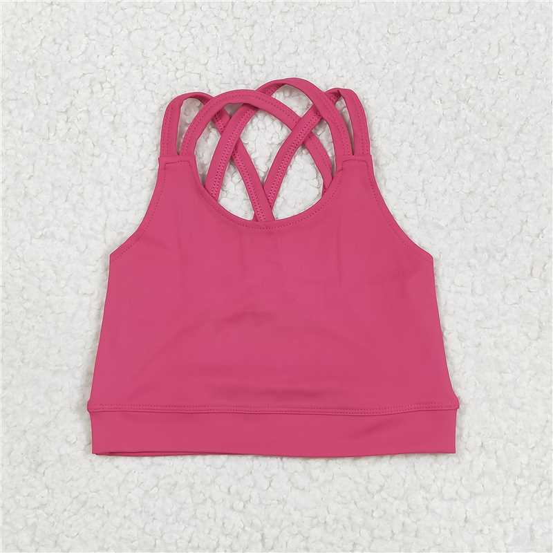 11.15 RTS NO MOQ （In stock）Matching GT1010 Baby Girls Hot Pink Strap Yoga Vest Crop Tops