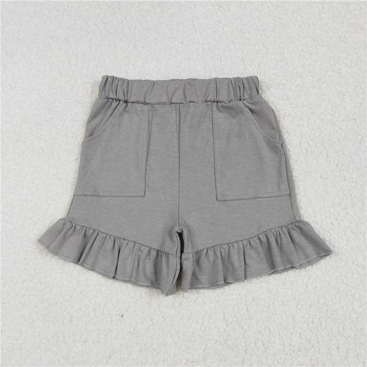 12.22 RTS NO MOQ （In stock）Matching SS0563 Baby Girls Gray Pockets Summer Cotton Ruffle Short Bottoms