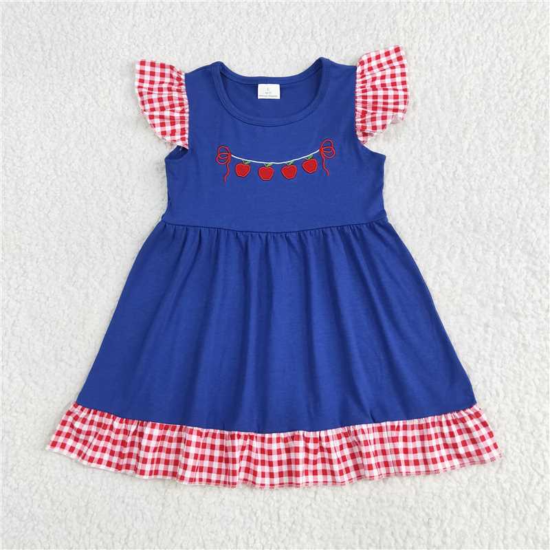 12.17 RTS NO MOQ （In stock）Matching Back To School GSD2153 Baby Girls Embroidery Apple Back To School Dresses