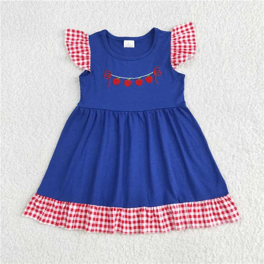 12.17 RTS NO MOQ （In stock）Matching Back To School GSD2153 Baby Girls Embroidery Apple Back To School Dresses