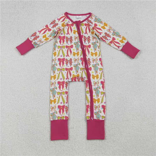 10.21 RTS NO MOQ （In stock） Matching LR2468 Baby Girls Long Sleeves Colorful Bows Stars Zipper Pant Rompers
