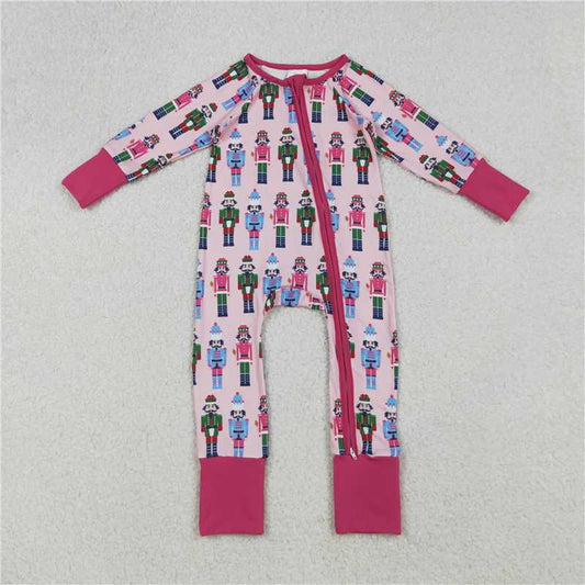 11.27 RTS NO MOQ （In stock）LR2598 Baby Zip Romper Soft Holiday Pink Soilder Pajamas