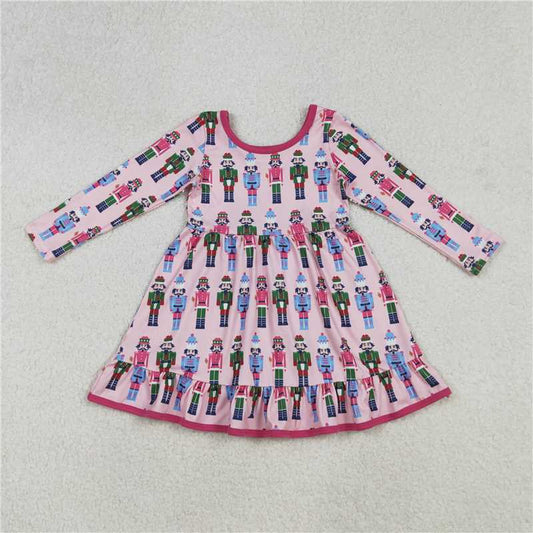 11.20 RTS NO MOQ （In stock）GLD1280 Baby Girls Christmas Pink Soldiers Plaid Knee Length Dresses
