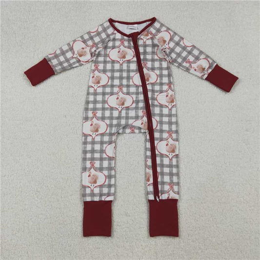 10.16 RTS NO MOQ （In stock） Matching  thanksgiving LR2691 Baby Boys Turkey Checked Thanksgiving Zipper Footie Rompers