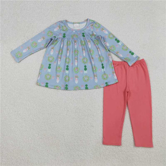 12.5 RTS NO MOQ （In stock）GLP2868 Baby Girls Bows Flowers Tunic Leggings Pant Christmas Clothes Sets