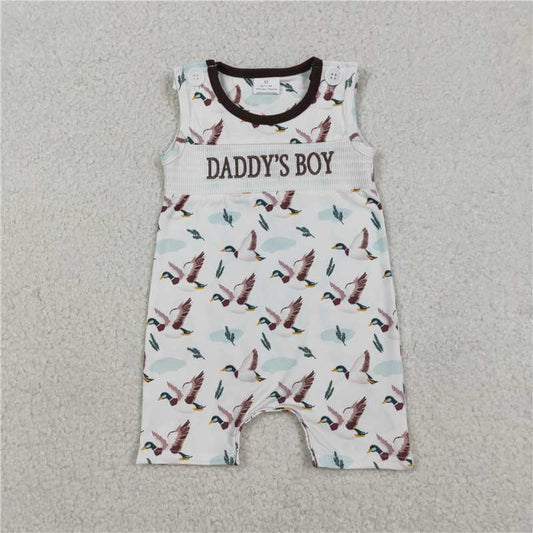 USA Warehouse (IN STOCK) SR3347 Smocked Daddy's Boy Baby Sleeveless Ducks Hunting Short Rompers