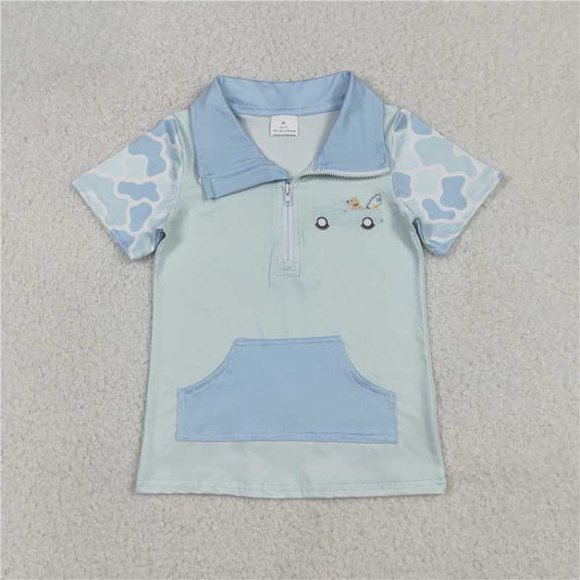 1.13 RTS NO MOQ （In stock）Matching BT1534 Baby Boys Blue Camo Dog Fishing Zipper Pockets Hunting Pullovers Top