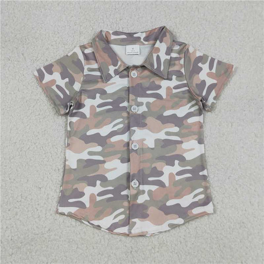 1.13 RTS NO MOQ （In stock）Matching BT1565 Baby Boys Southern Grey Camo Button Shirts Top