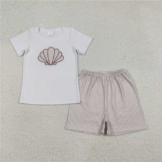 12.26 RTS NO MOQ （In stock）Matching BSSO1618 Embroidery Shells Baby Boys Shirt Top Stripe Shorts Clothes Sets