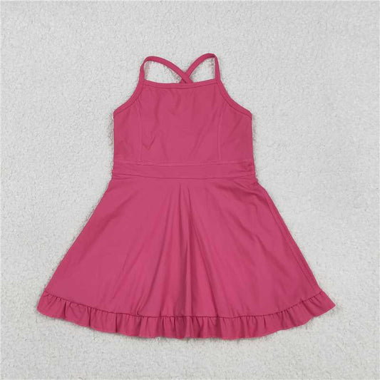 USA Warehouse (IN STOCK) S0727 Hot pink straps ruffle baby girls summer active wear