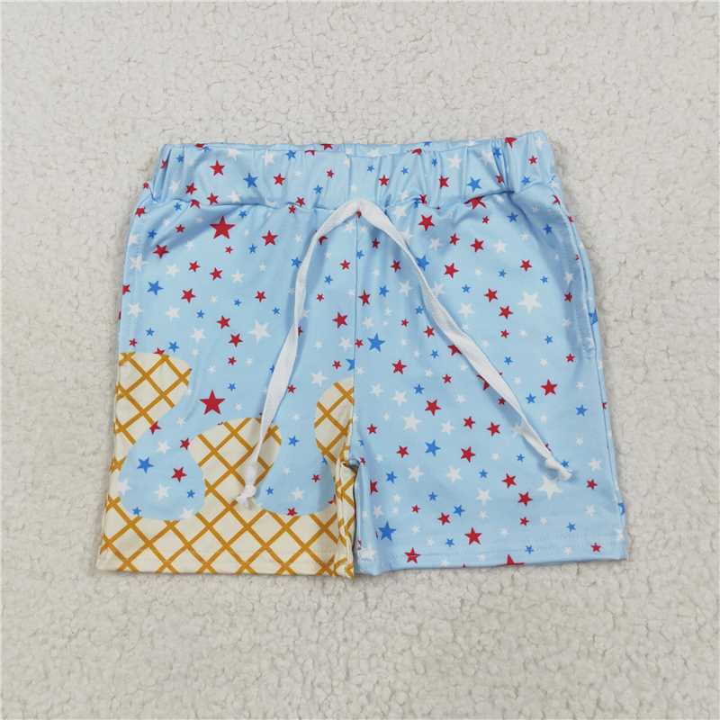 1.10 RTS NO MOQ （In stock）SS0610 4th of July Baby Boys Light Blue Drip Stars Pockets Team Shorts Bottom