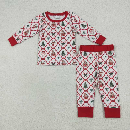 12.6 RTS NO MOQ （In stock）GLP2391 Baby Girls Christmas Bows Gingerbread Plaid Top Pant Pajamas Sets