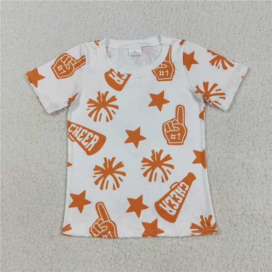 11.15 RTS NO MOQ （In stock）Matching GT1090 Baby Girls Short Sleeves Cheer Stars Team Tee Shirts Top