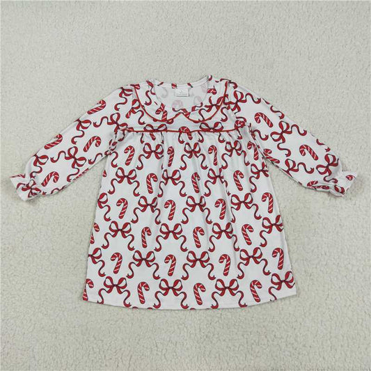 12.2 RTS NO MOQ （In stock）Matching Christmas GLD1130 Baby Girls Christmas Red Bows Candy Cane Knee Length Dresses