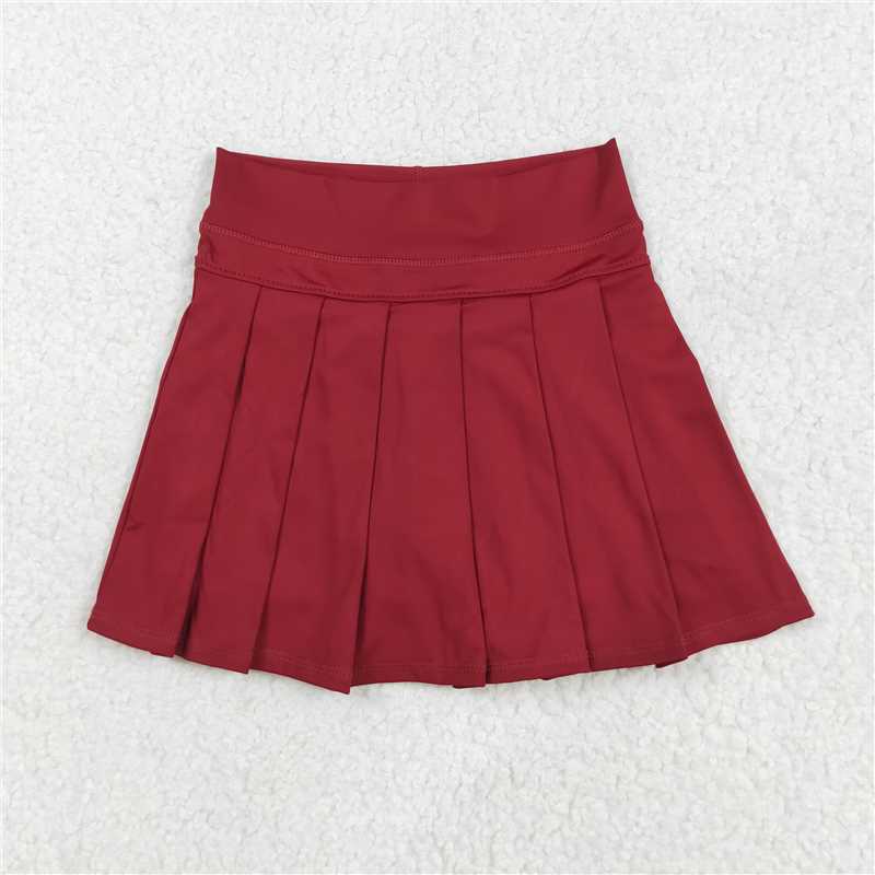 12.24 RTS NO MOQ （In stock）Matching GLK0124 Baby Girls Dark Red Yoga Skorts Bottom Pleated Skirts