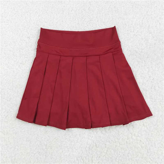 12.24 RTS NO MOQ （In stock）Matching GLK0124 Baby Girls Dark Red Yoga Skorts Bottom Pleated Skirts