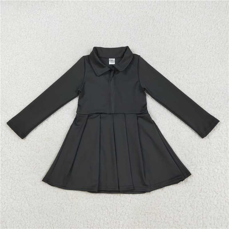12.2 RTS NO MOQ （In stock）Matching GLD1150 Baby Girls Black Long Sleeves Zipper Yoga Active Wear Dresses