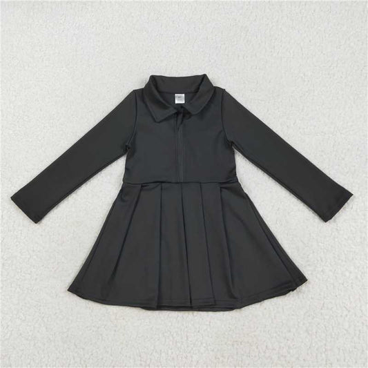 12.2 RTS NO MOQ （In stock）Matching GLD1150 Baby Girls Black Long Sleeves Zipper Yoga Active Wear Dresses