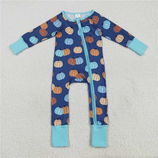 11.4 RTS NO MOQ （In stock）Matching LR2364 Baby Girls Long Sleeves Colorful Pumpkins Zipper Pant Rompers