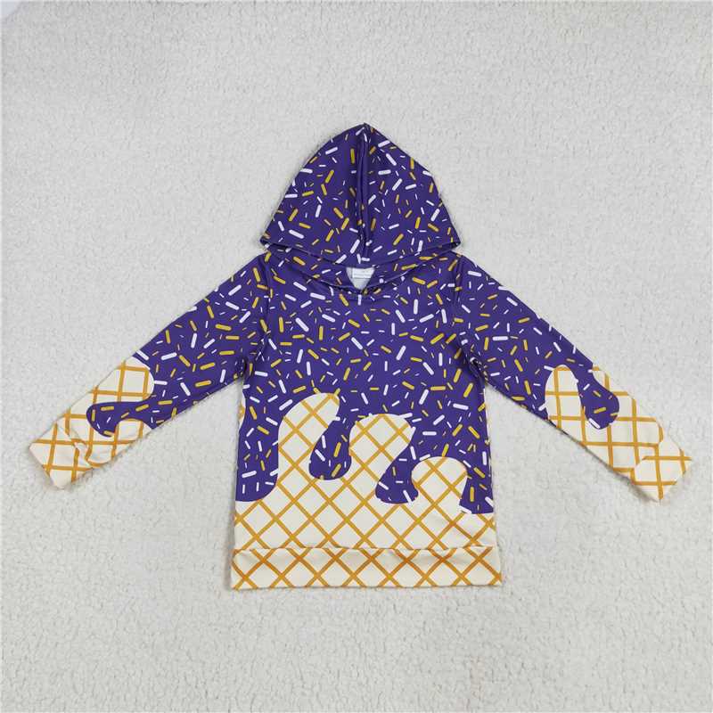 11.3 RTS NO MOQ （In stock）Matching  BT1276 Baby Boys Purple Sprinkles Drips Team Hoodies Tops