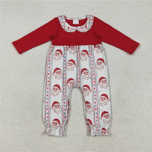 10.31 RTS NO MOQ （In stock）Matching Christmas LR2331 Baby Girls Red Christmas Santa Stripe Ruffle Pant Rompers
