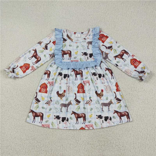 11.14 RTS NO MOQ （In stock）Matching GLD1171 Baby Girls Fall Houses Chicks Farm Knee Length Dresses