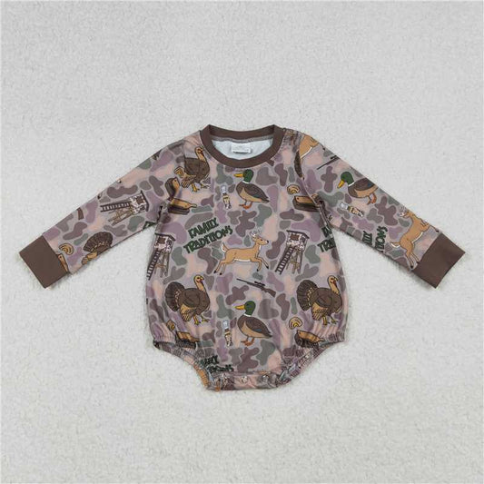 11.1 RTS NO MOQ （In stock）Matching LR2440 Baby Boys Brown Camo Turkey Ducks Hunting Rompers