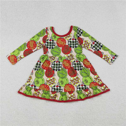 11.29 RTS NO MOQ （In stock）Matching Christmas GLD1296 Baby Girls Red Green Face Lights Christmas Ruffle Knee Length Dress