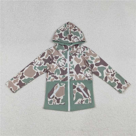 10.31 RTS NO MOQ （In stock）Matching BT1335 Baby Boys Brown Deer Camo Pocket Zipper Western Hoodies Top