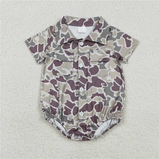 USA Warehouse (IN STOCK) SR3652 Short sleeves camo pockets baby boy button romper