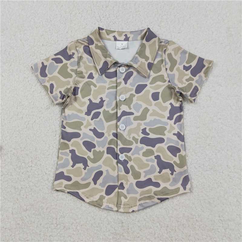 1.13 RTS NO MOQ （In stock）Matching BT1563 Baby Boys Southern Dogs Camo Hunting Button Shirts Top