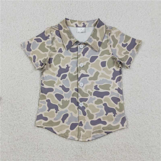 1.13 RTS NO MOQ （In stock）Matching BT1563 Baby Boys Southern Dogs Camo Hunting Button Shirts Top