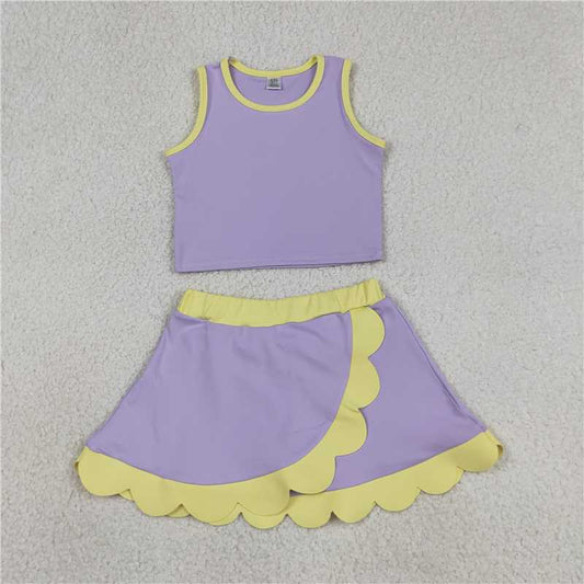 USA Warehouse (IN STOCK) GSD4011 Sleeveless lavender yellow scallop kids girls active wear set
