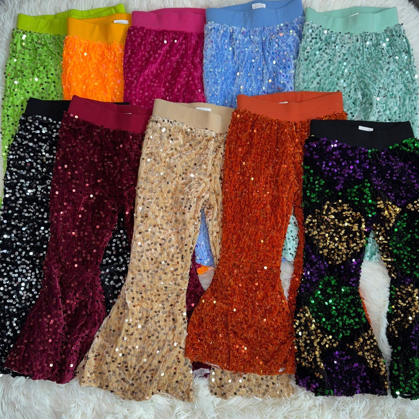 11.11 RTS Sibling 10 Colors Baby Girls Toddler Brithday Party Sequin Glitter Bell Bottom Pants