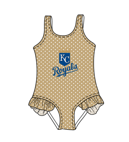 CUSTOM MOQ 5 Cute Comfortable Clothing For Kids Baby Girls Khaki Polka Dots Ruffle Team One Piece Swimsuits