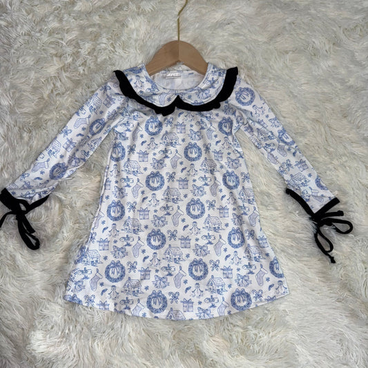 11.11 RST GLD1346Baby Girls Snowmen Holly Christmas Collar Knee Length Dresses