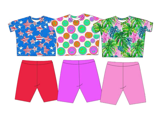 Kids Girls Pink Short Sleeve Top with Pink Shorts Summer Outfit Set Casual Comfortable Clothing for Little Ones