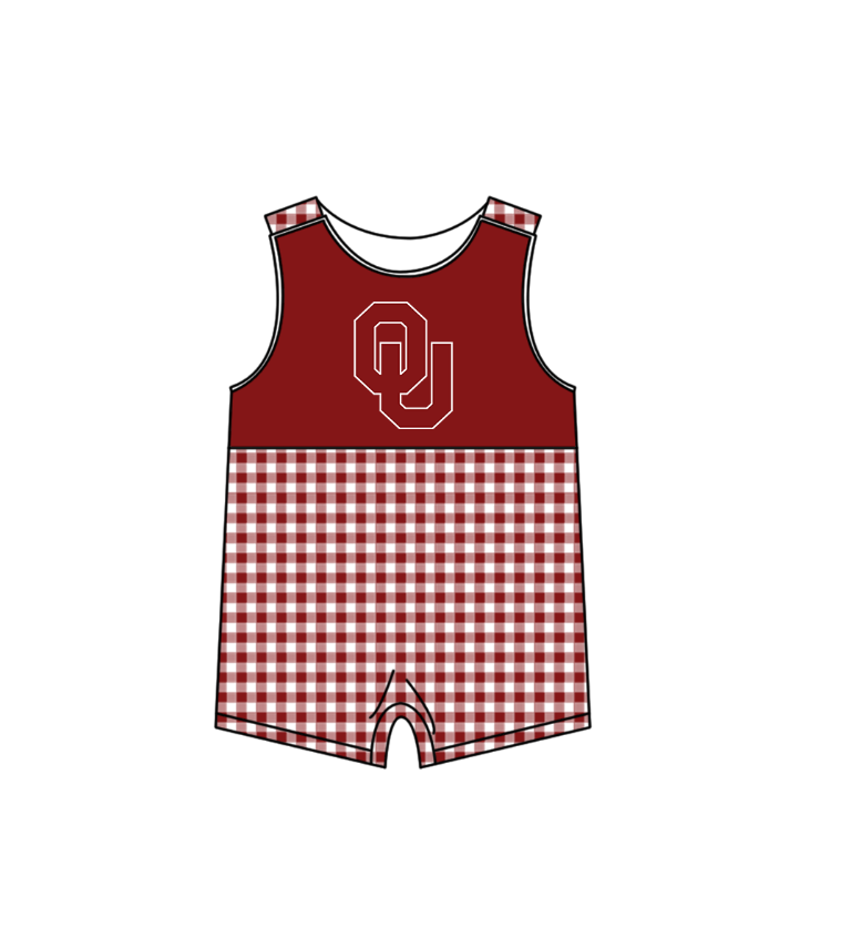 CUSTOM MOQ 5 Sibling Boys Baby Girls Red OU Top Shorts Clothes Set Knee Length Dress Rompers