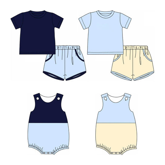 Kids Boys Short Sleeve Navy Top with Pocket Matching Pocket Shorts Outfit Set