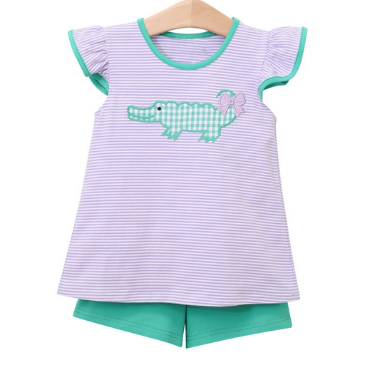 GSSO1286 Pre-order baby girls clothes  flying sleeves top with shorts kids summer set