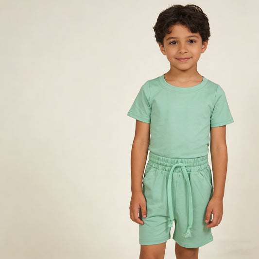 4.2 BSSO1886 RTS NO MOQ （In stock ）Short sleeves mint cotton top pocket shorts boys outfits