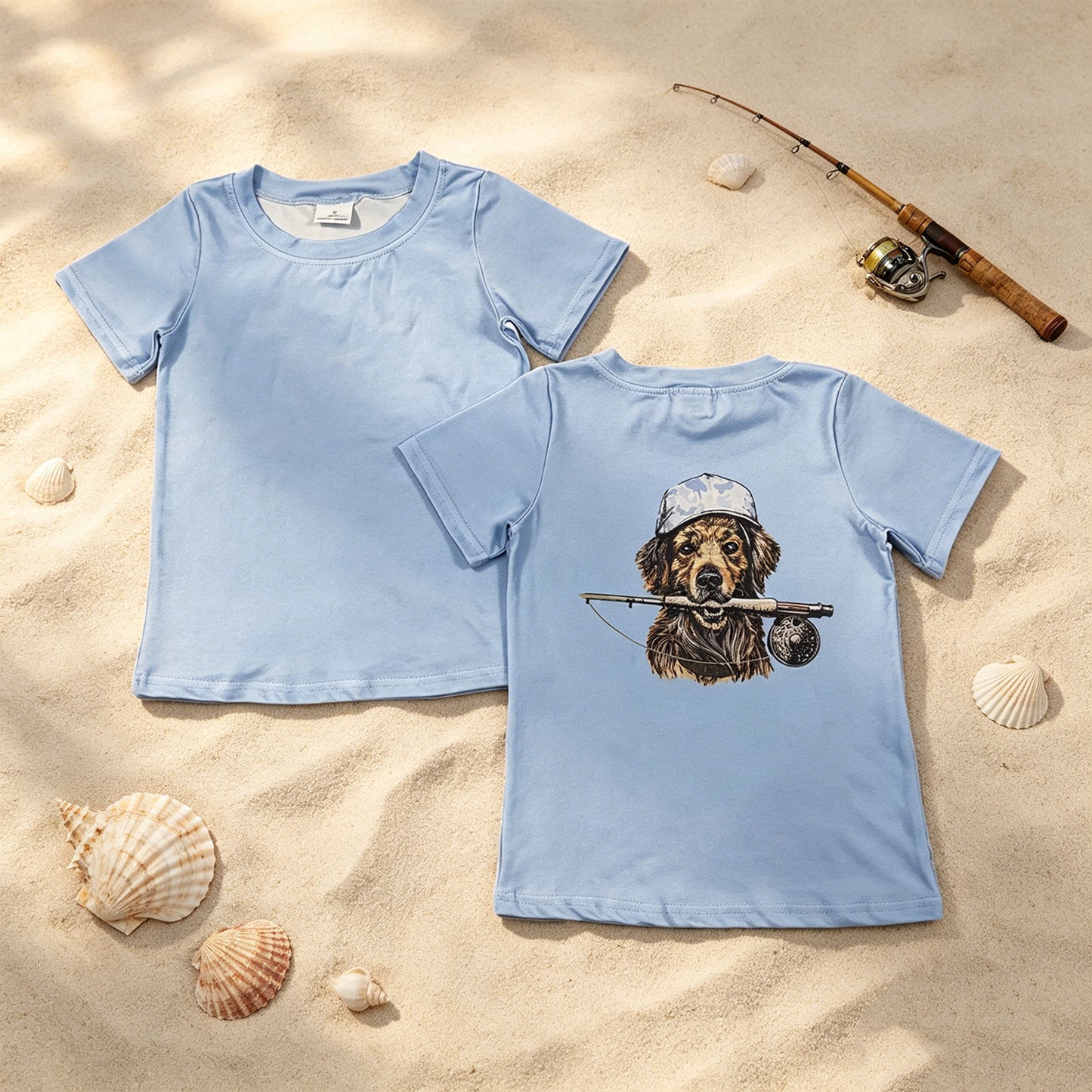 BT1765 RTS NO MOQ （In stock ）Short sleeves camo hunting dog fishing boys summer shirt