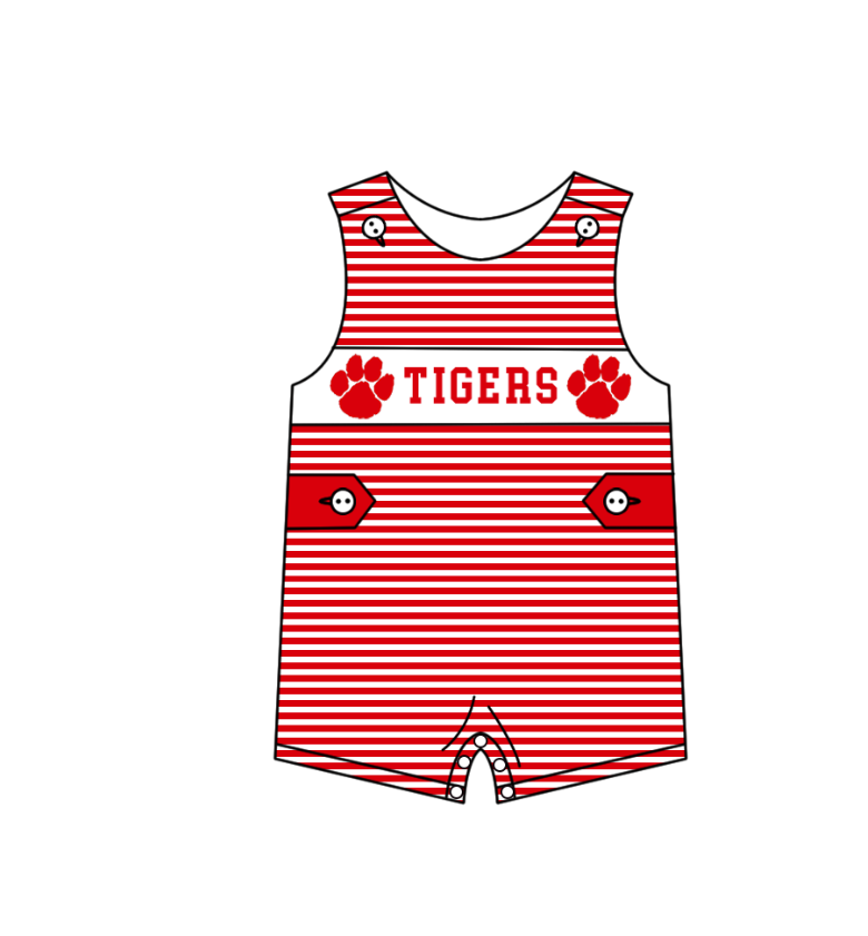 CUSTOM MOQ 5 Sibling Boys Baby Girls Red Stripe Top Ruffles Shorts Clothes Set Knee Length Dress Rompers