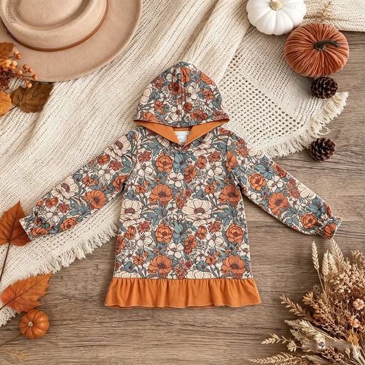 RTS NO MOQ （In stock）milk silk GT1643 Baby Girls Floral Ruffle Long Sleeve Hoodie Fall Top