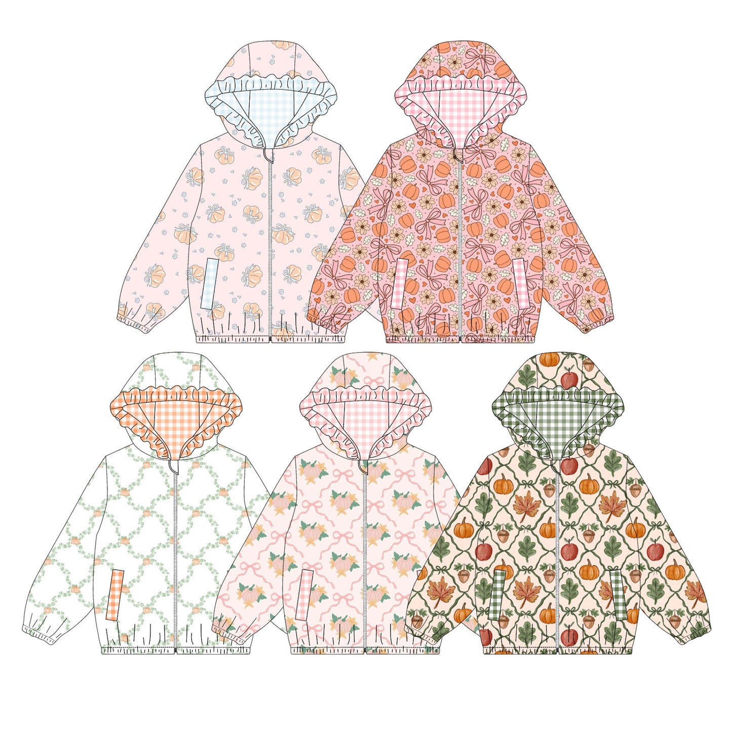 4.22 Pre order No Moq Baby Girls Fashion Pumpkin Printed Hooded Zip Up Long Sleeve Jacket