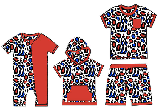 Leopard Print Baby Kids Pajamas Red Blue 4th of July Theme Comfortable Sleepwear for Children