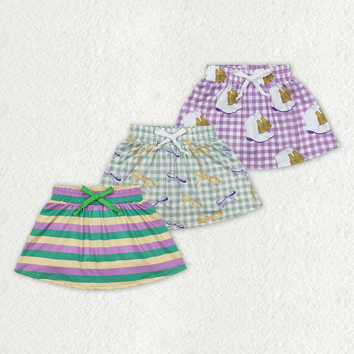 RTS Sibling Baby Girls Skirt  Mardi Gras Checkered Boots Skort Skirts