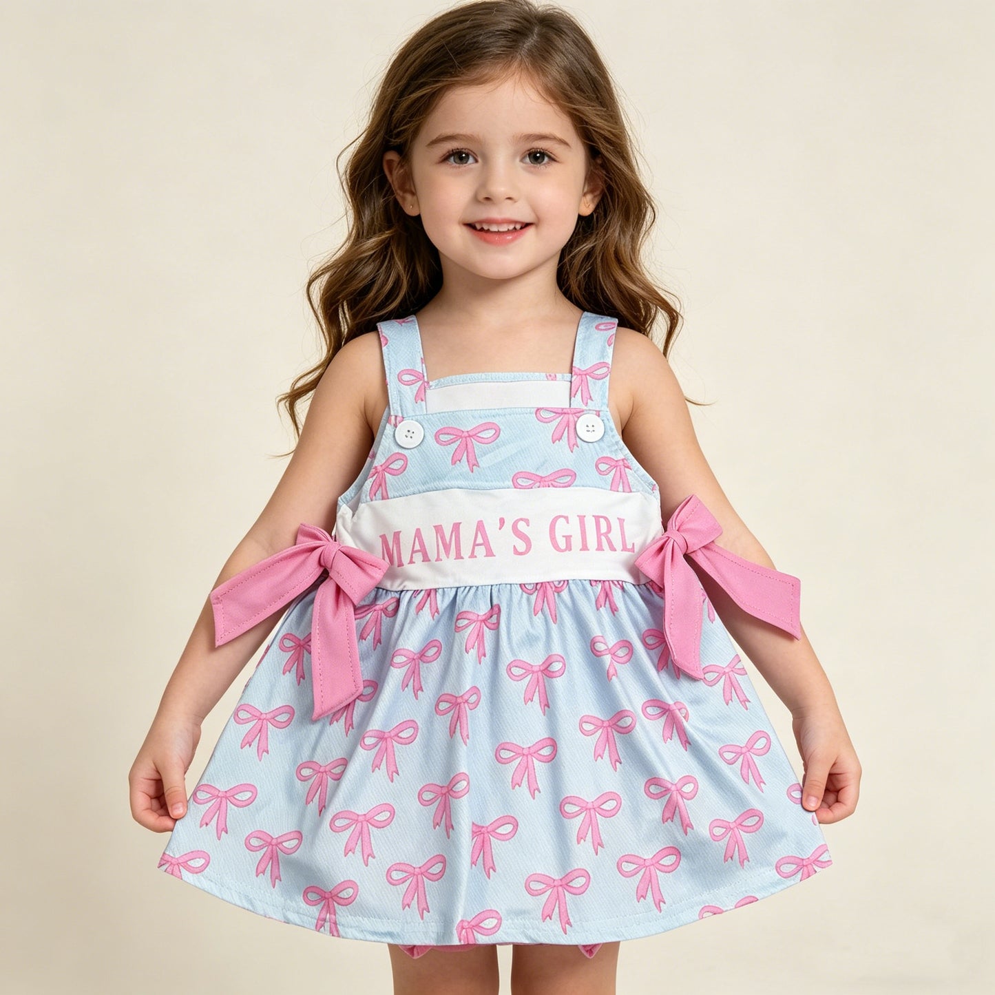 SR3426 RTS NO MOQ （In stock）Straps mama's girl bow baby girls summer romper